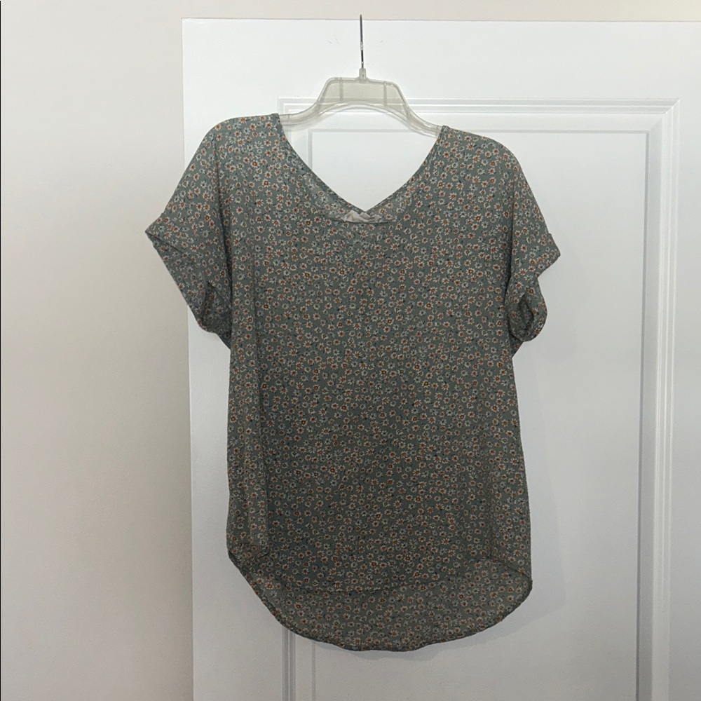 Pink Rose Short Sleeve Top - Gray and Pink Floral